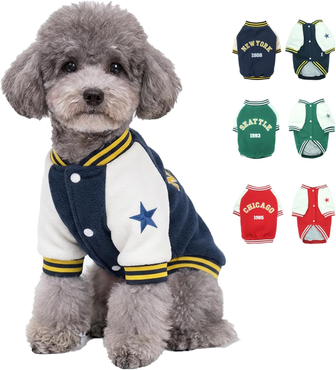 Warm Dog Varsity Jacket Heavyweight Fleece Pet Coat Small-4XL Navy Blue Small