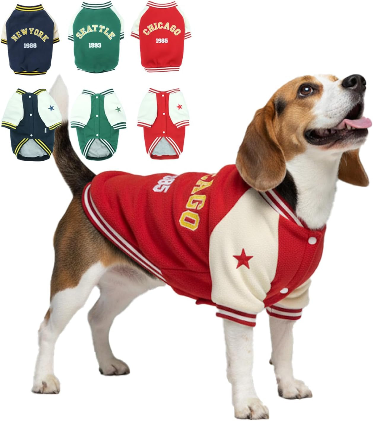 Warm Dog Varsity Jacket Heavyweight Fleece Pet Coat Small-4XL Red X-Large