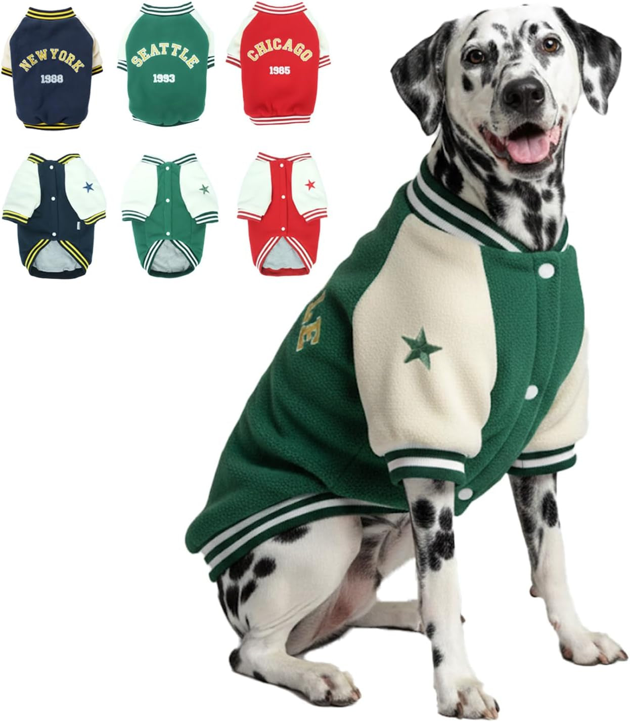 Warm Dog Varsity Jacket Heavyweight Fleece Pet Coat Small-4XL Dark Green Xx-Large