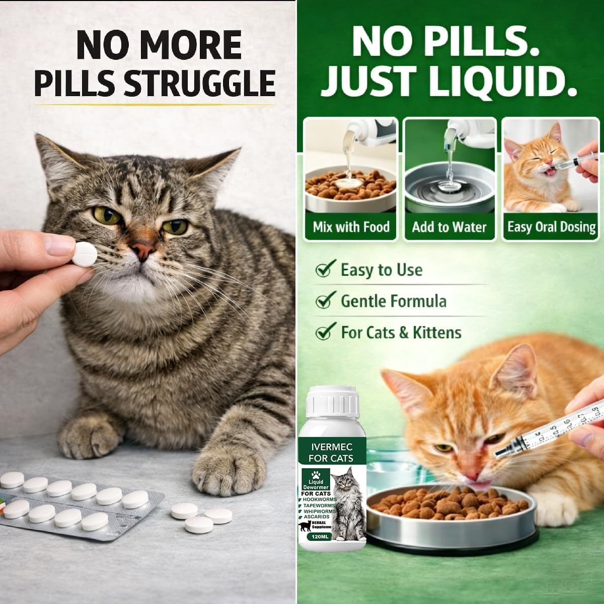 Cat Dewormer Liquid Broad Spectrum Tapeworm Roundworm Hookworm 120ml