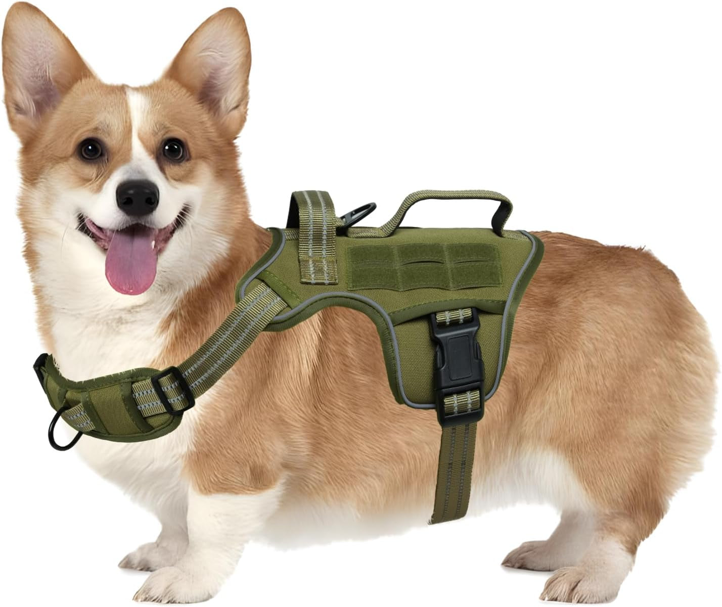 No Pull Tactical Dog Harness Heavy Duty Molle Vest for Medium to XLarge Dogs Green S(Neck:16-22",Chest:20-28"),18-35 Lbs