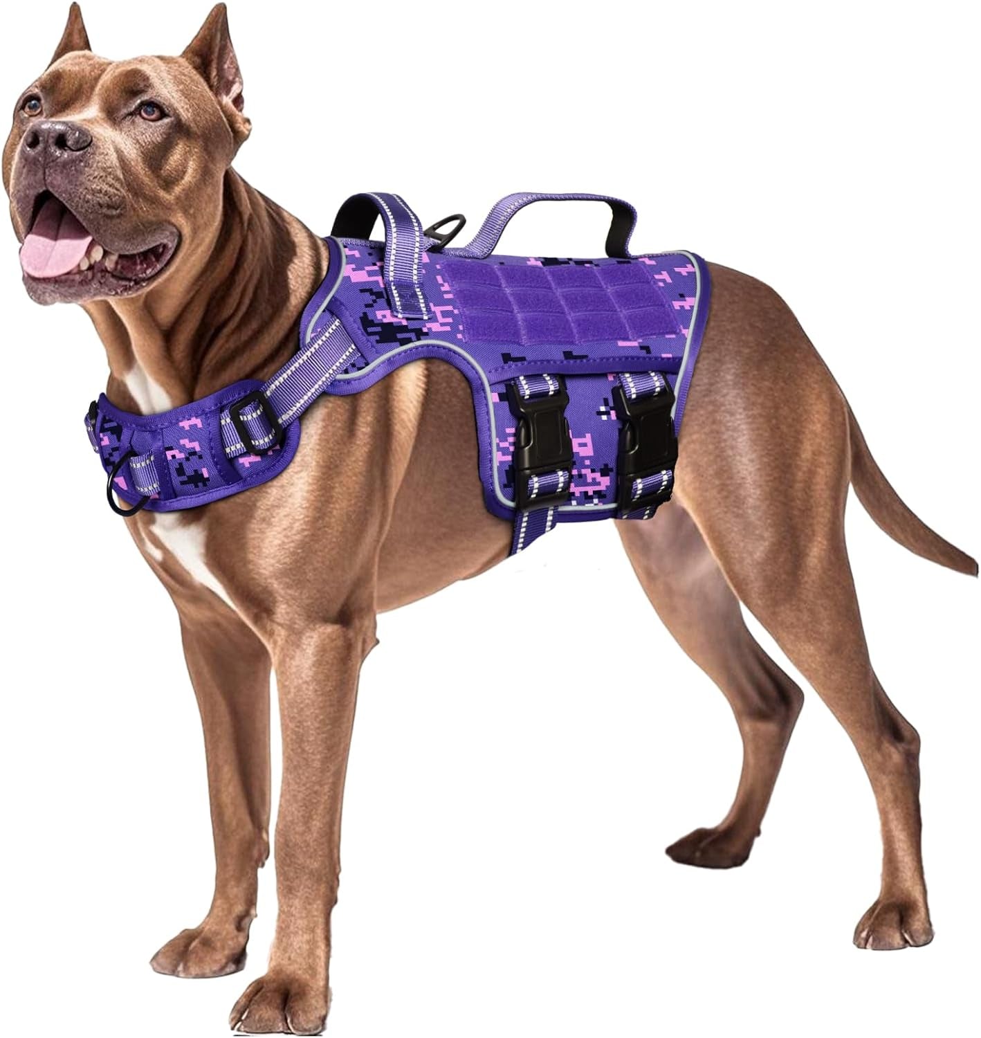 No Pull Tactical Dog Harness Heavy Duty Molle Vest for Medium to XLarge Dogs Purple Camo Xl(Neck:21-32",Chest:26-39"),75-135 Lbs