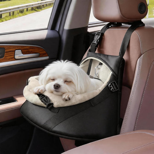 Small Dog Car Seat Booster PU Leather Travel Seat for Dogs up to 7lbs Black Small (Under 7Lbs)