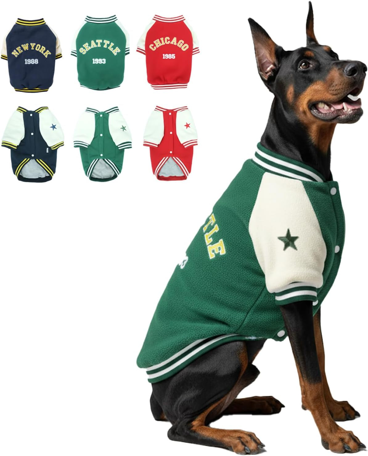 Warm Dog Varsity Jacket Heavyweight Fleece Pet Coat Small-4XL Dark Green Xxxx-Large