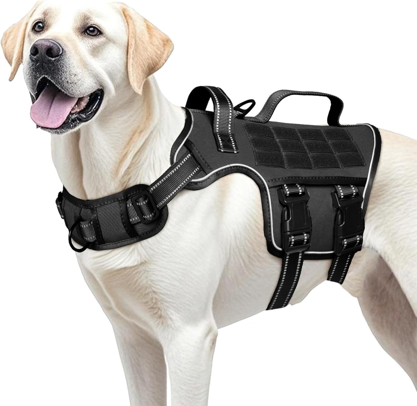 No Pull Tactical Dog Harness Heavy Duty Molle Vest for Medium to XLarge Dogs Black L(Neck:18-24",Chest:25-36"),45-80 Lbs