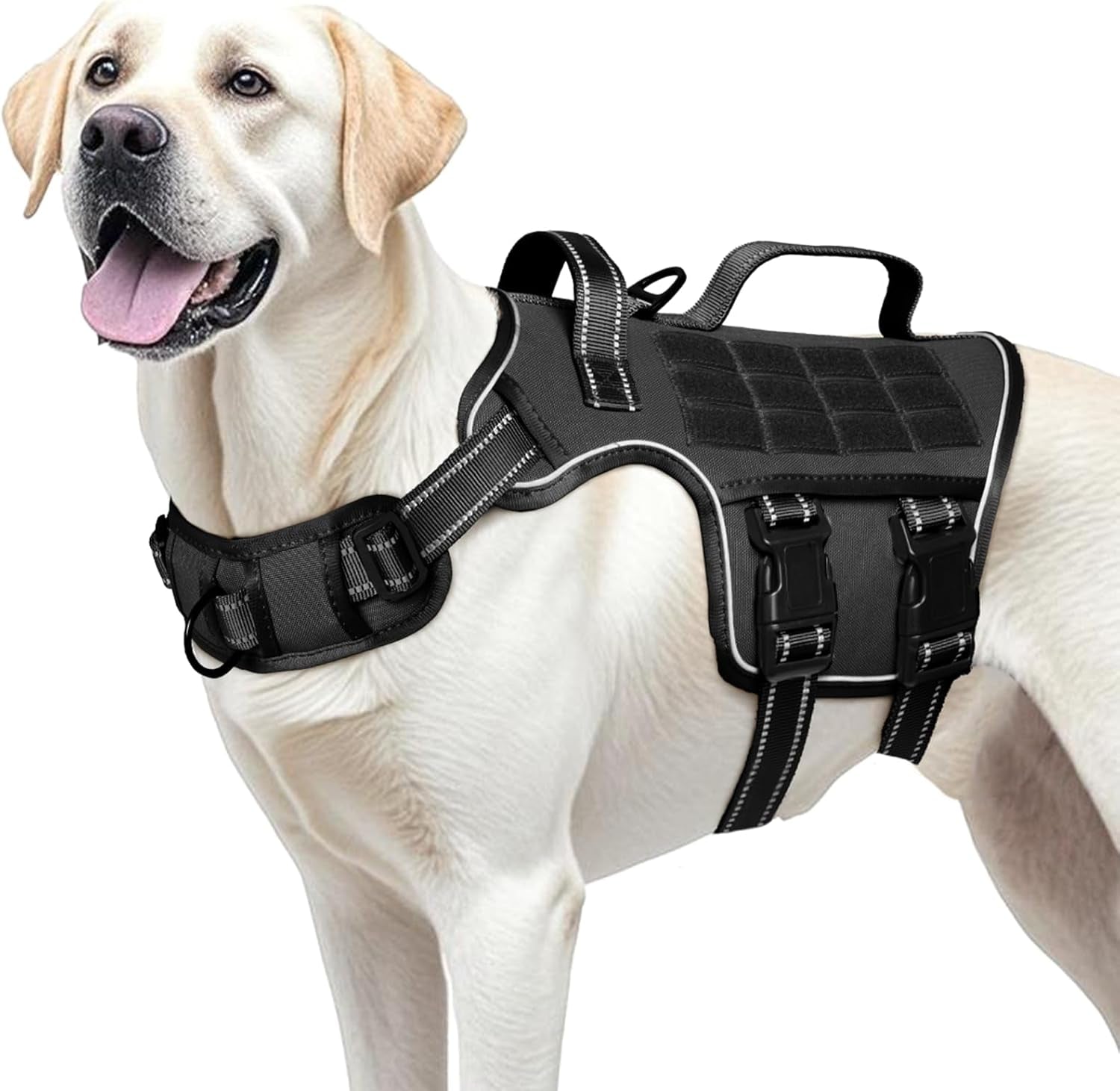 No Pull Tactical Dog Harness Heavy Duty Molle Vest for Medium to XLarge Dogs Black L(Neck:18-24",Chest:25-36"),45-80 Lbs