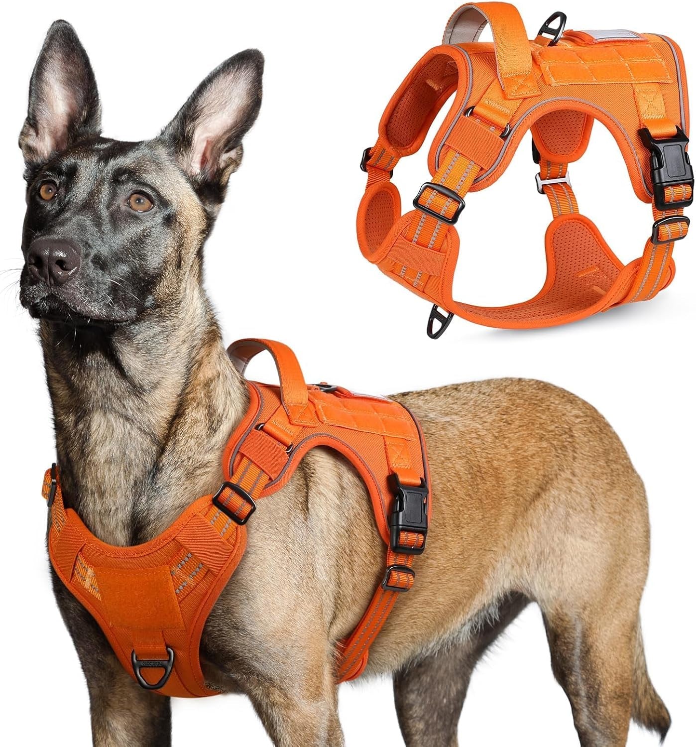 No Pull Tactical Dog Harness Molle Vest Adjustable Medium Large Dogs Orange Large