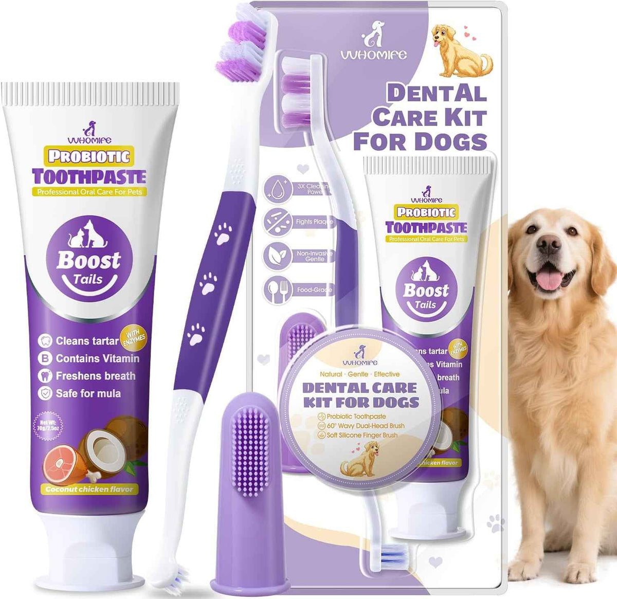 Premium Dog Dental Care Kit Toothpaste Toothbrush Plaque Tartar Control