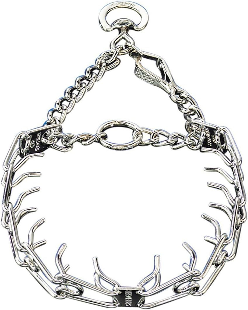 Chrome-plated steel dog training prong collar with quick release buckle