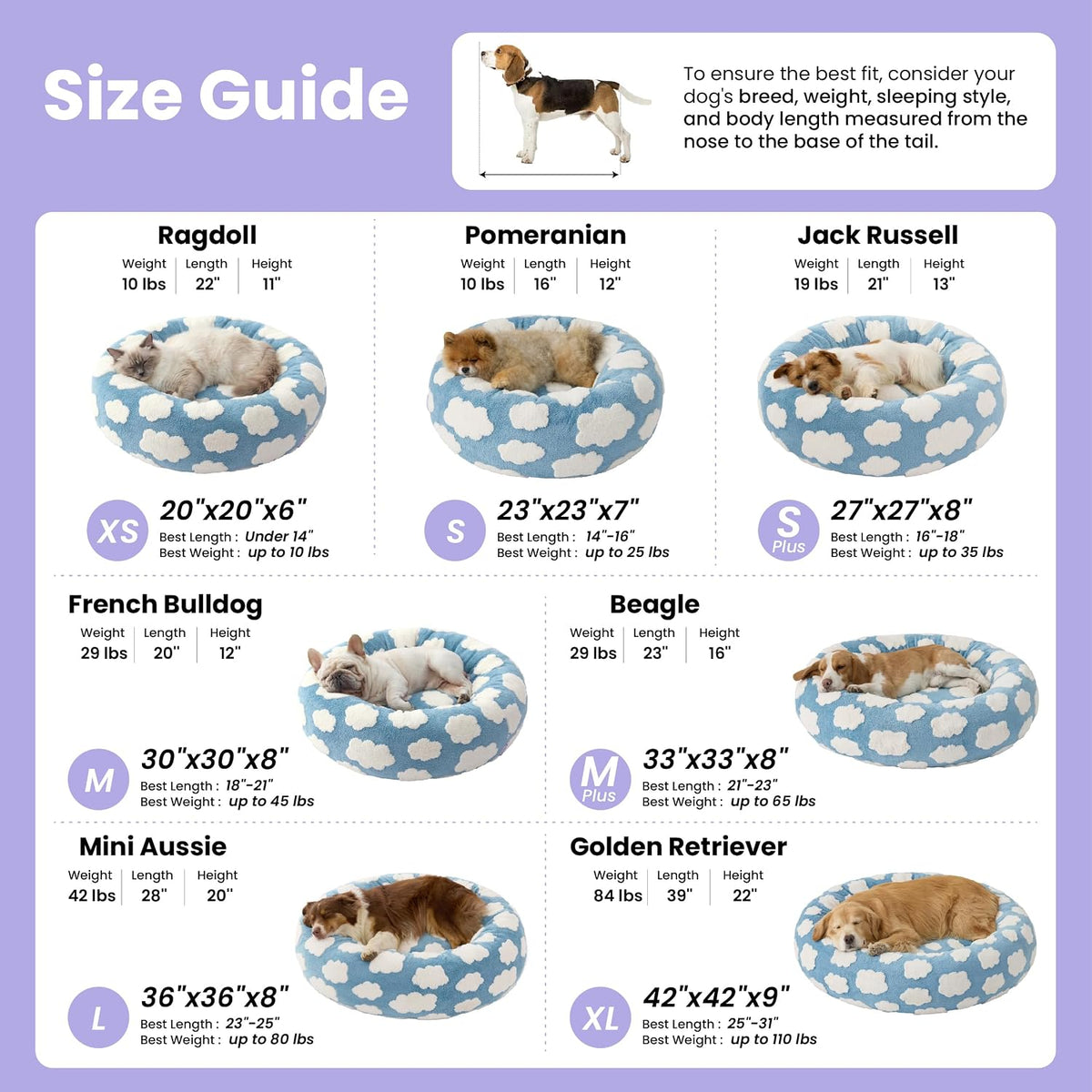 LE SURE Donut Dog Bed – 7 Sizes, 5 Patterns