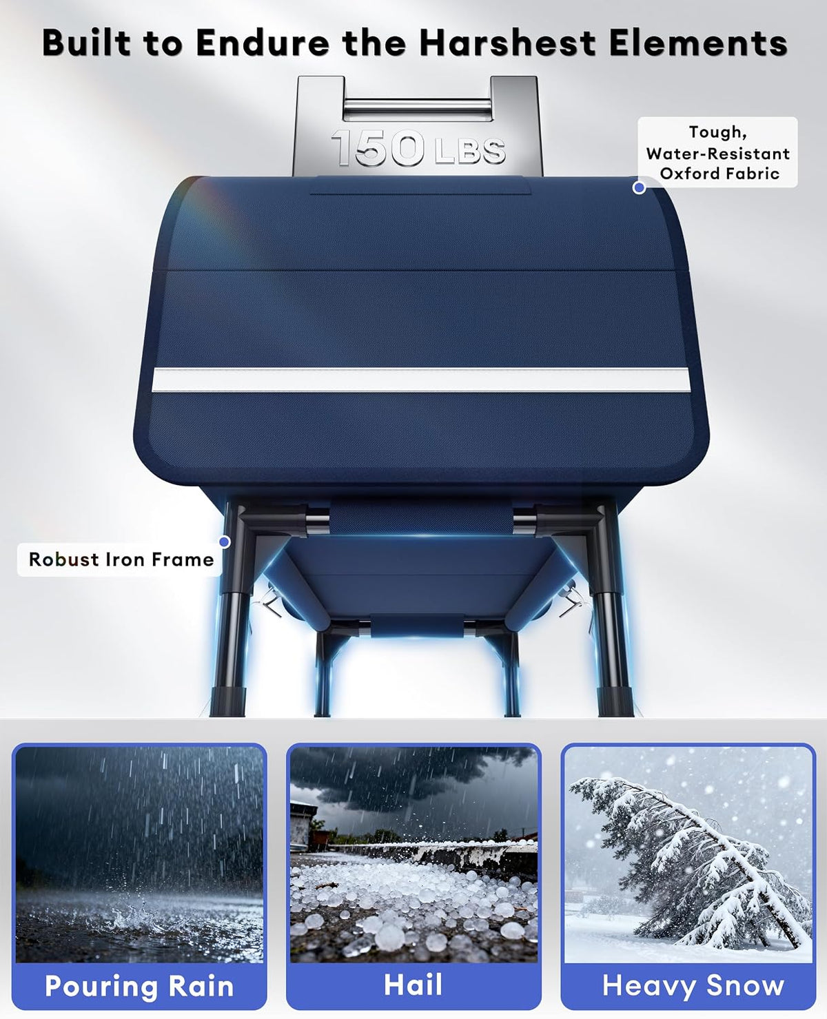 Weatherproof Heated Cat House for Outdoor Cats, Thickly Insulated Camper-Style Shelter with Thermostatic Heating Pad, Elevated Base & Skylight (Dark Blue, Large)