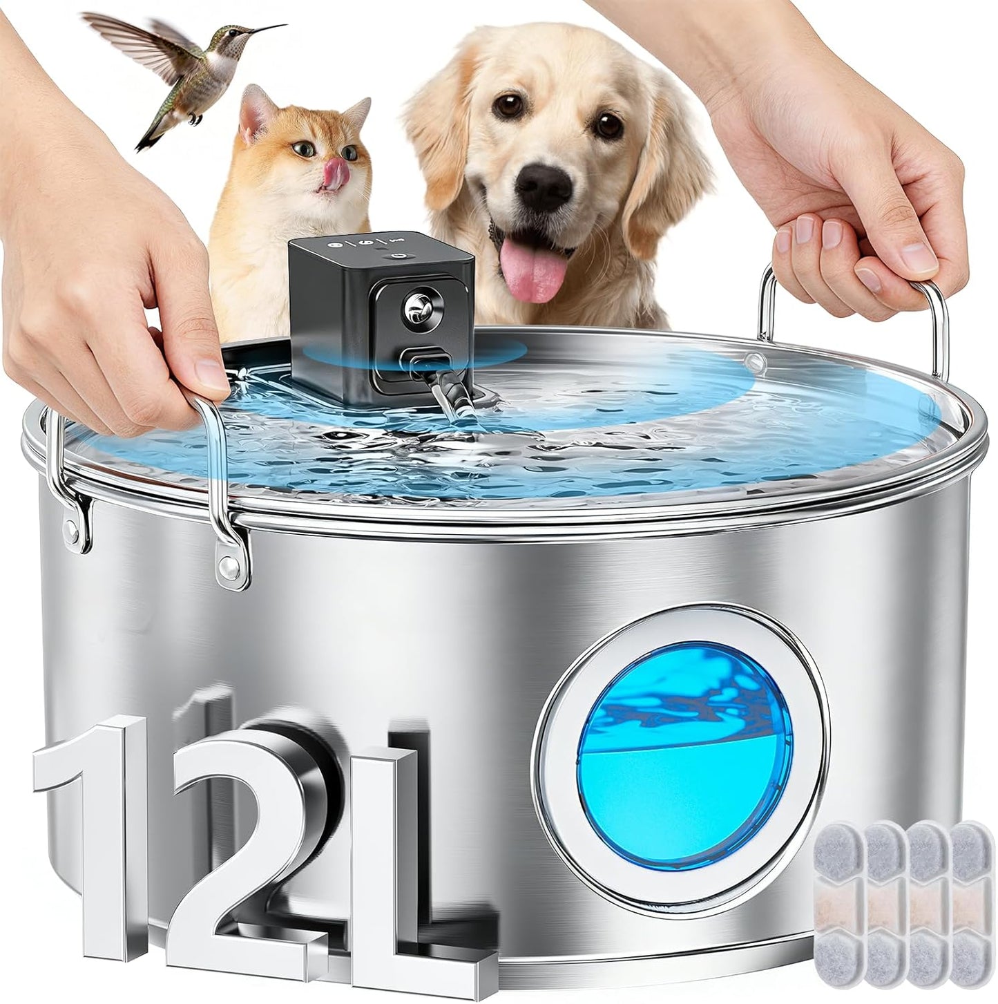Wireless Dog Water Fountain Stainless Steel 3.4Gal Large Pet Fountain
