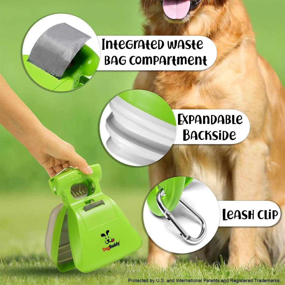 Portable Dog Pooper Scooper with Bag Holder & Leash Clip for Walks