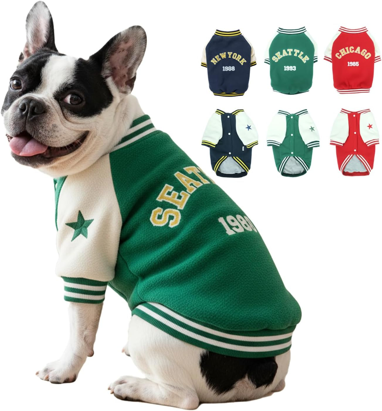 Warm Dog Varsity Jacket Heavyweight Fleece Pet Coat Small-4XL Dark Green Large