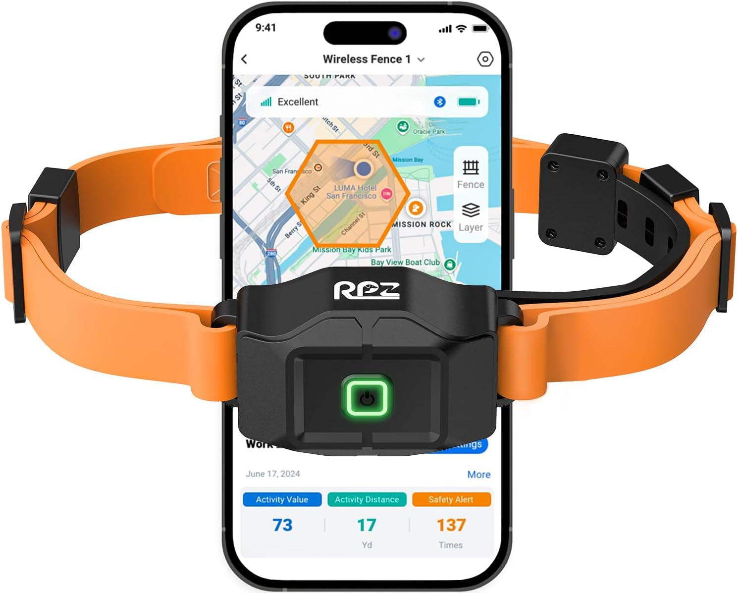 GPS Wireless Dog Fence System — App-Controlled, No Subscription, Waterproof Orange