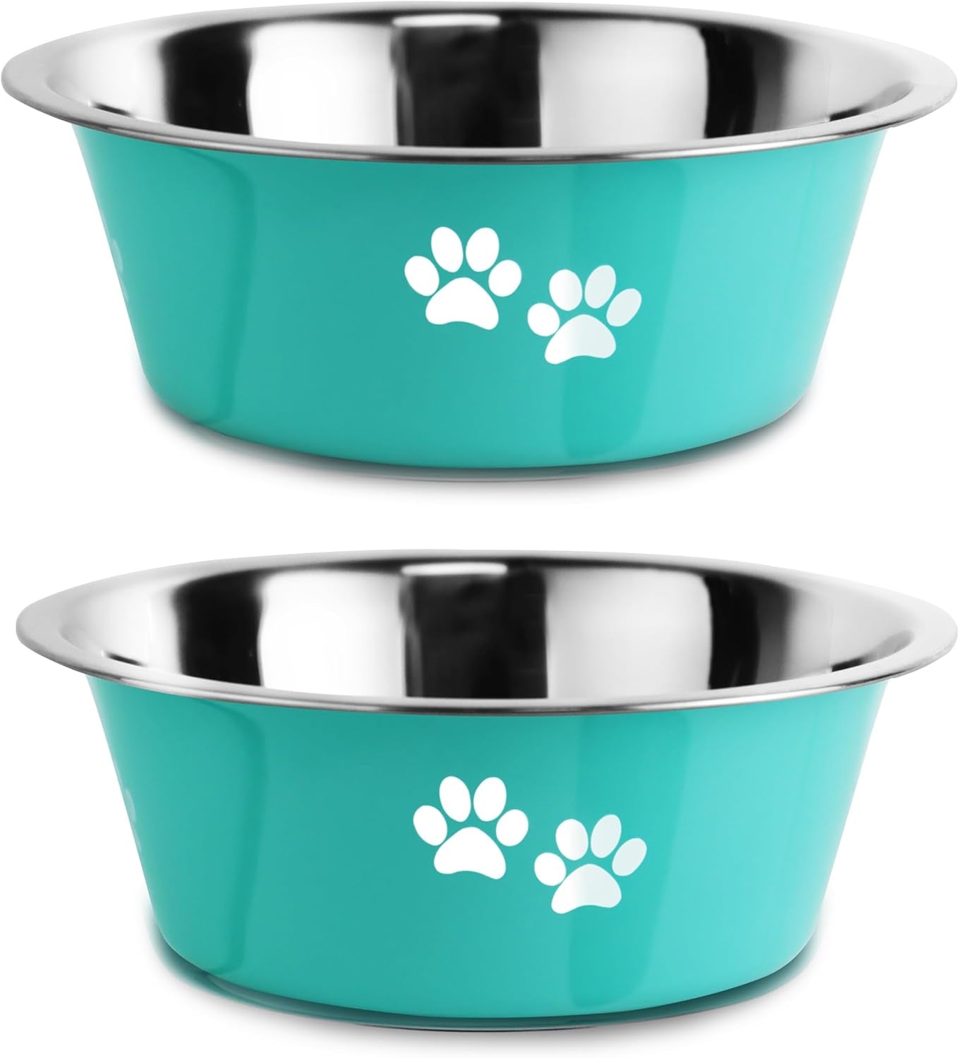 Stainless Steel Dog Bowls — Non-Slip, No-Spill Pet Food & Water Bowls | Set of 2 Green