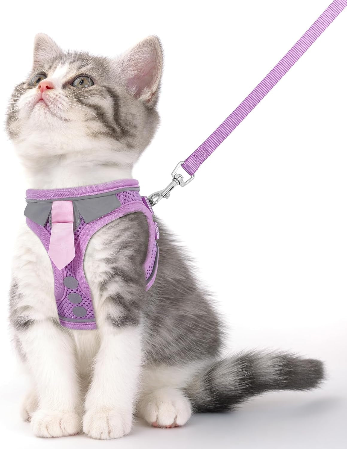 Escape Proof Cat Harness and Leash Set Reflective Adjustable Vest Purple Small