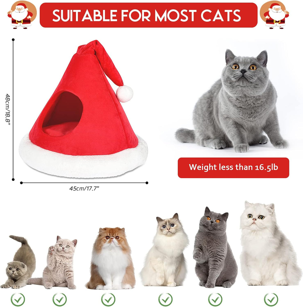 Christmas Cat Cave Bed – 2-in-1 Tree Tent, 16.9"