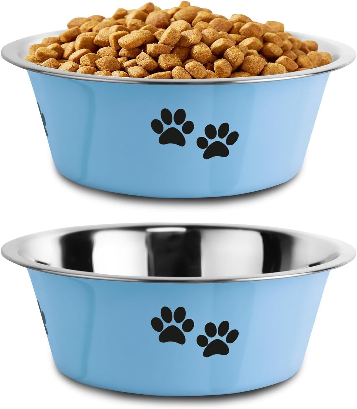 Stainless Steel Dog Bowls — Non-Slip, No-Spill Pet Food & Water Bowls | Set of 2 Blue