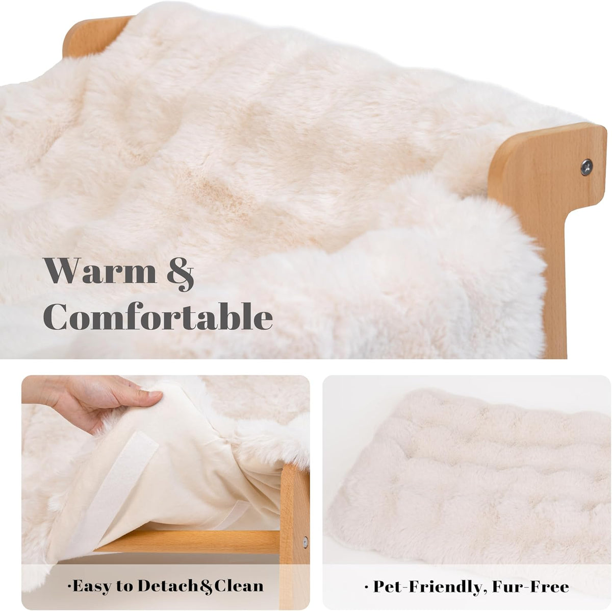 this is offered in 3 different colors. title: CHEERHOME PETS Elevated Cat Couch Bed for Indoor Cats, Wooden Cat Sofa with Removable Washable Fluffy Cover Raised Kitty Lounge Chair Suitable for Puppy(Cat Sofa Off-White) description: 
