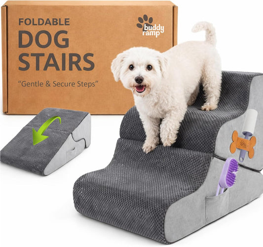 Dog Ramp for Bed Foldable 2 in 1 Stairs Foam Non Slip Pet Steps Default Title