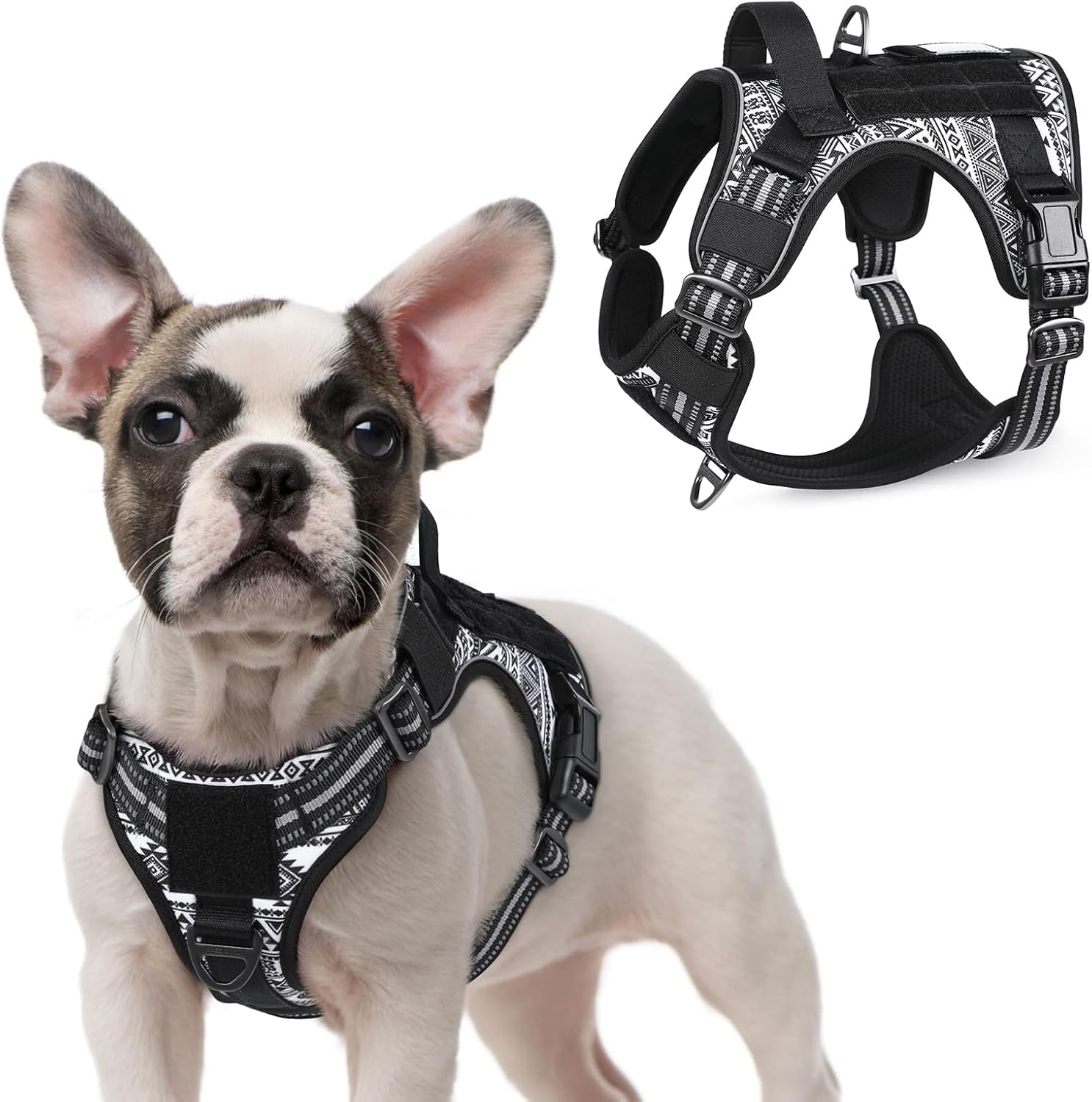 No Pull Tactical Dog Harness Molle Vest Adjustable Medium Large Dogs Black White Geometric Small