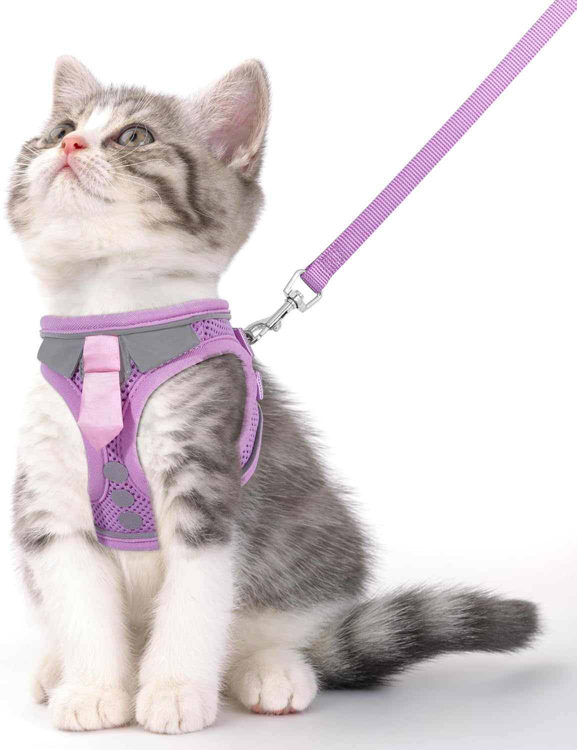 Escape Proof Cat Harness and Leash Set Reflective Adjustable Vest Purple Extra Small