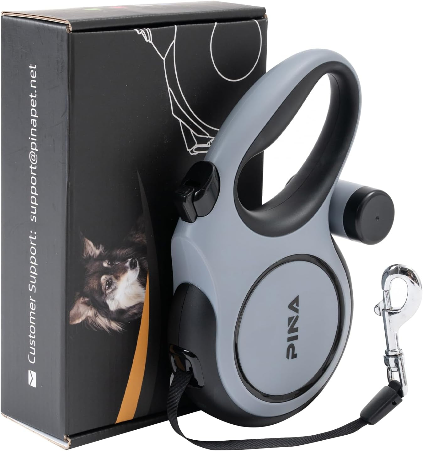 26FT Retractable Dog Leash Heavy Duty Reflective Tangle Free Grey 26 Ft