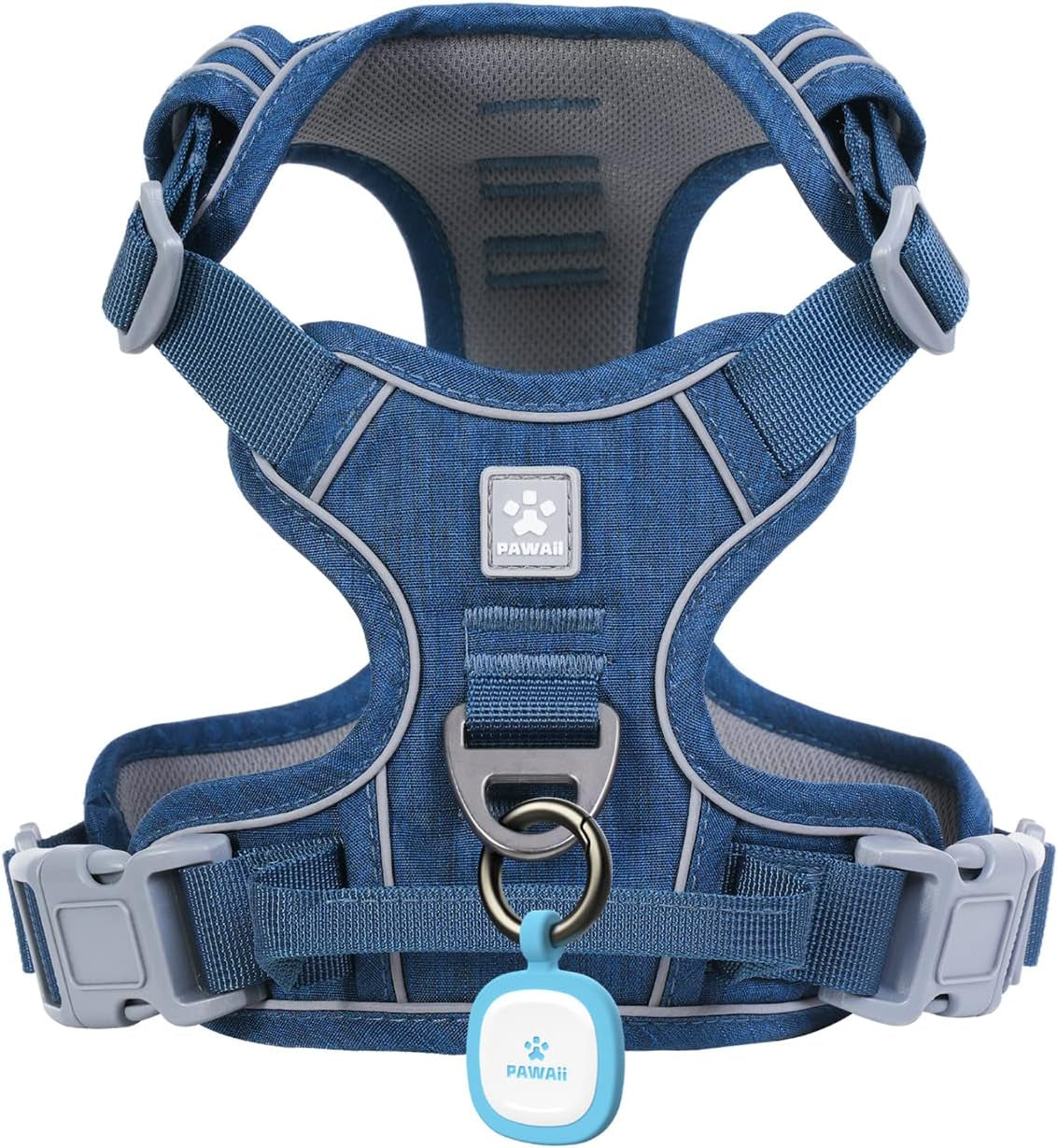 No Pull Dog Harness Reflective Adjustable Vest with ID Tag Small Dogs Deep Sea Blue M (Chest: 22"-27" )