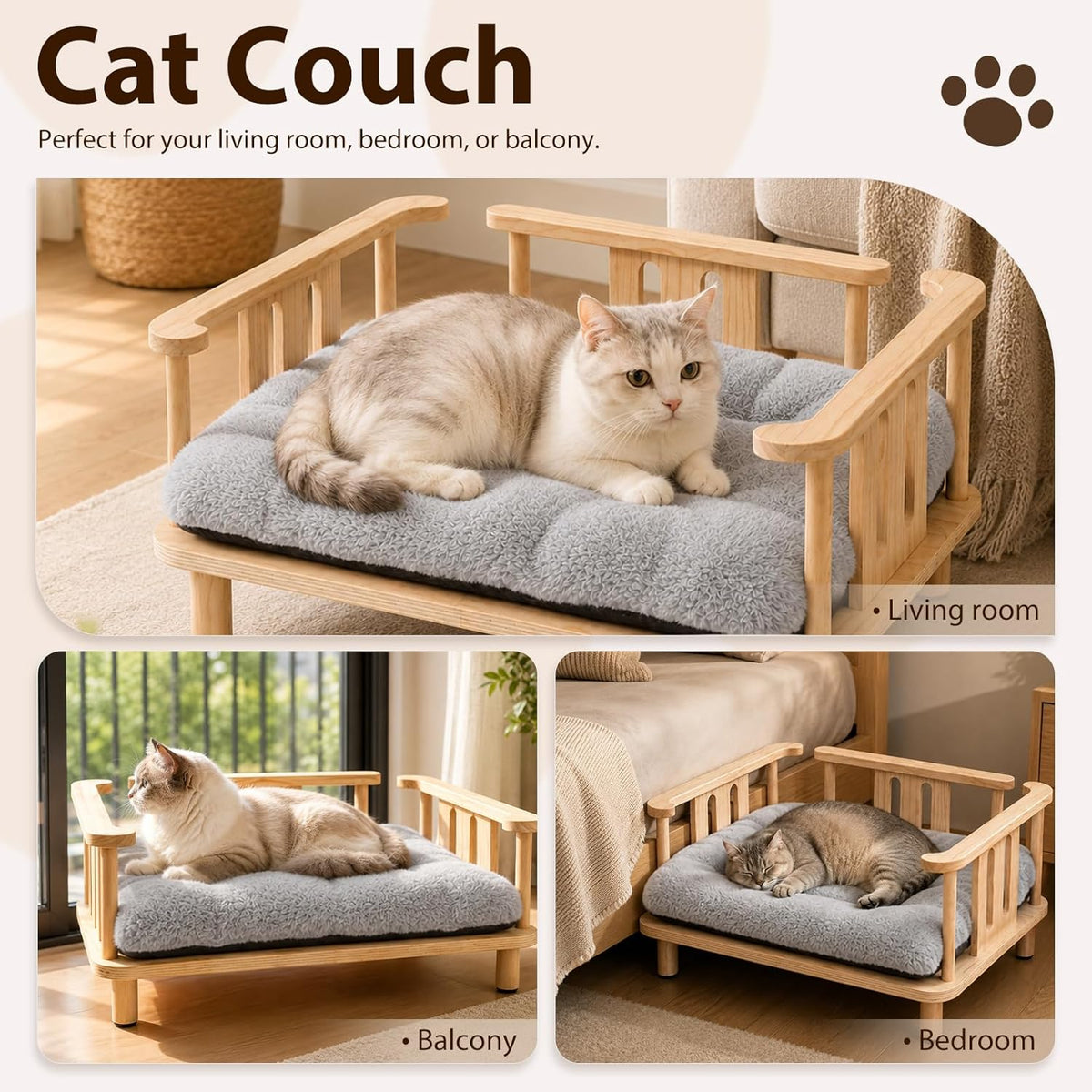 Elevated Cat & Small Dog Bed – Plush Mattress, Up to 60 lbs