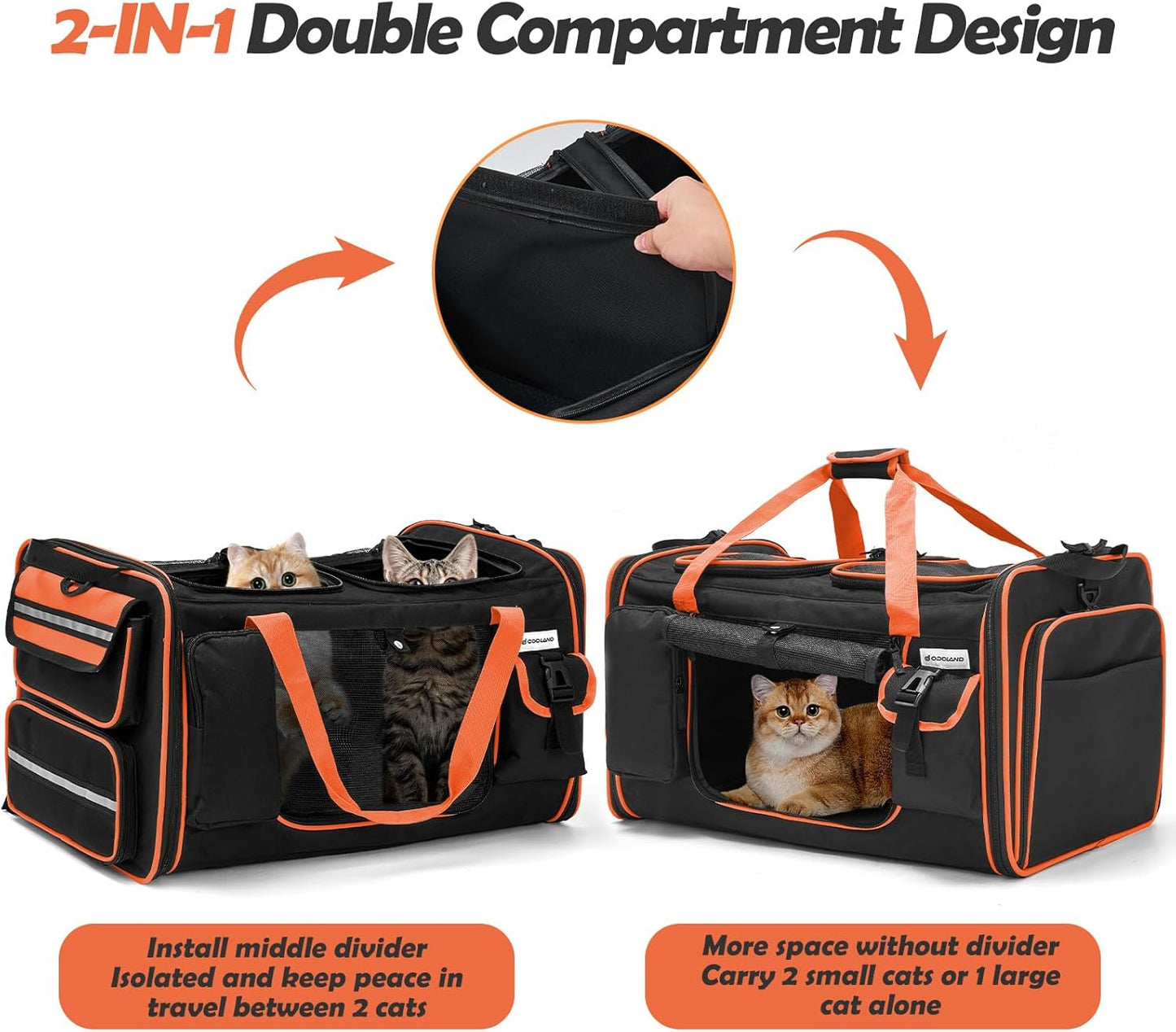 Extra Large Cat Carrier Expandable 2 Cats Travel Carrier with Litter Box