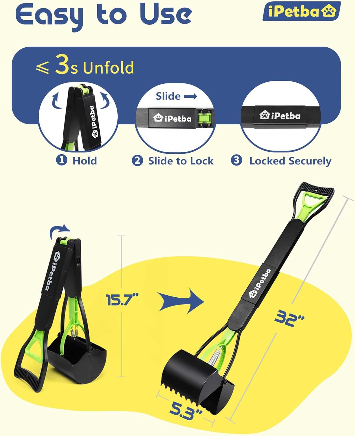 32 Inch Long Handle Pooper Scooper for Large Dogs Heavy Duty Foldable