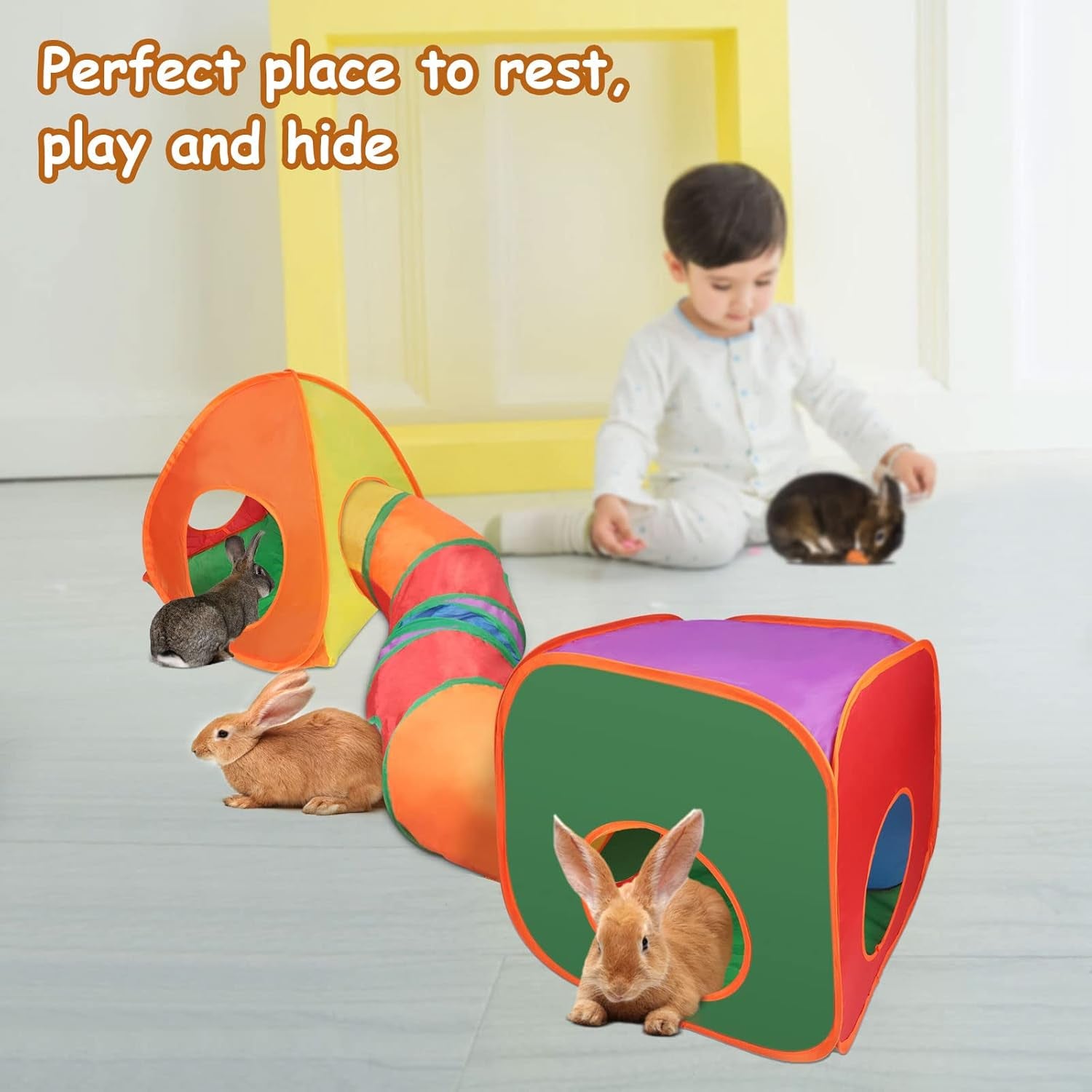 Rabbit Tunnel Toy Collapsible Play Tube Cube Set for Small Pets