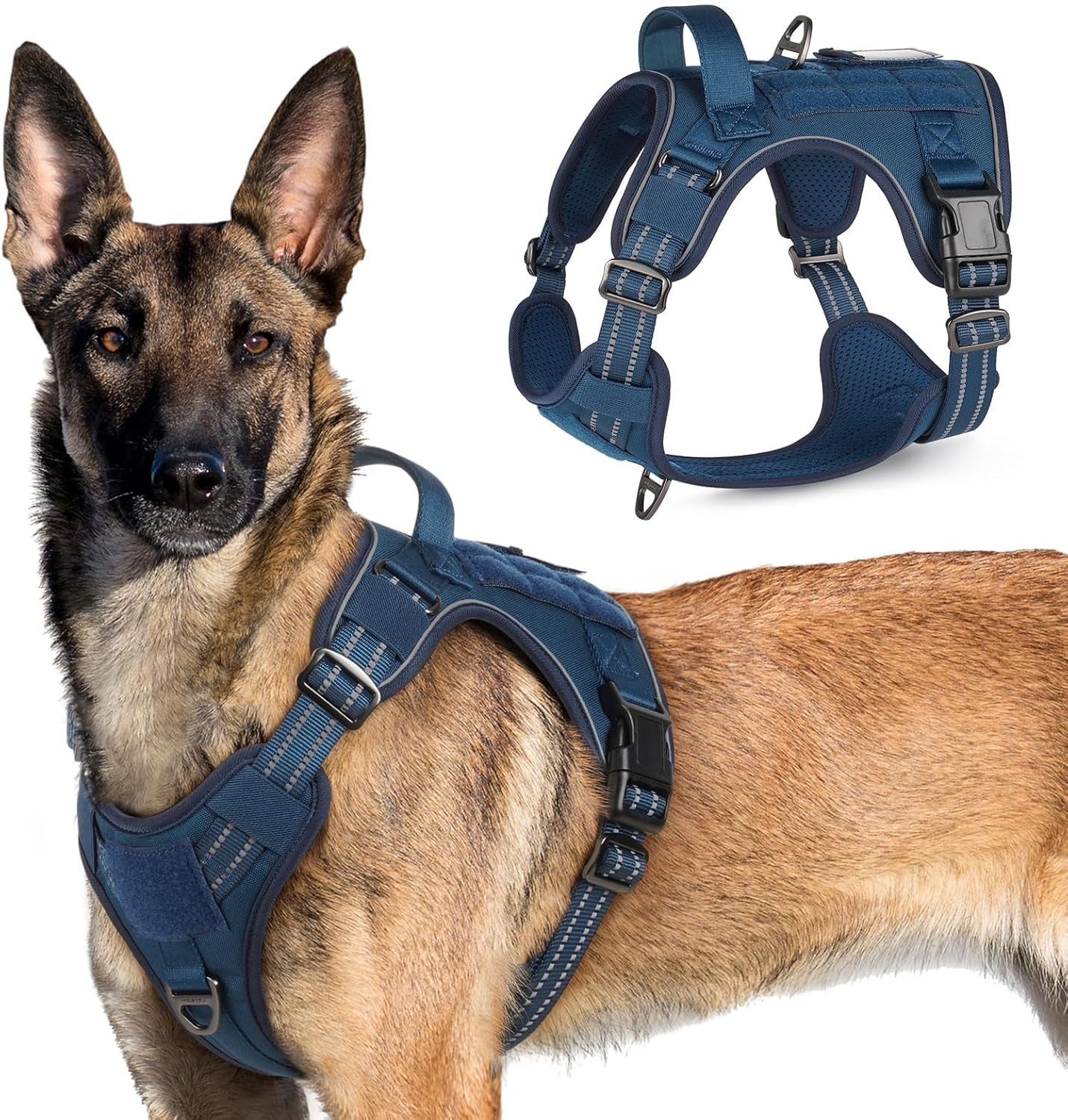 No Pull Tactical Dog Harness Molle Vest Adjustable Medium Large Dogs Blue X-Large