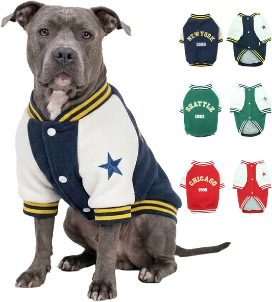 Warm Dog Varsity Jacket Heavyweight Fleece Pet Coat Small-4XL Navy Blue Xx-Large