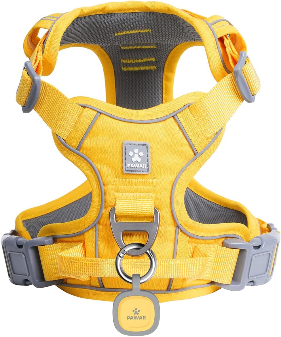 No Pull Dog Harness Reflective Adjustable Vest with ID Tag Small Dogs Pineapple Yellow S (Bigger Than Normal (Chest: 17"-22'' ))