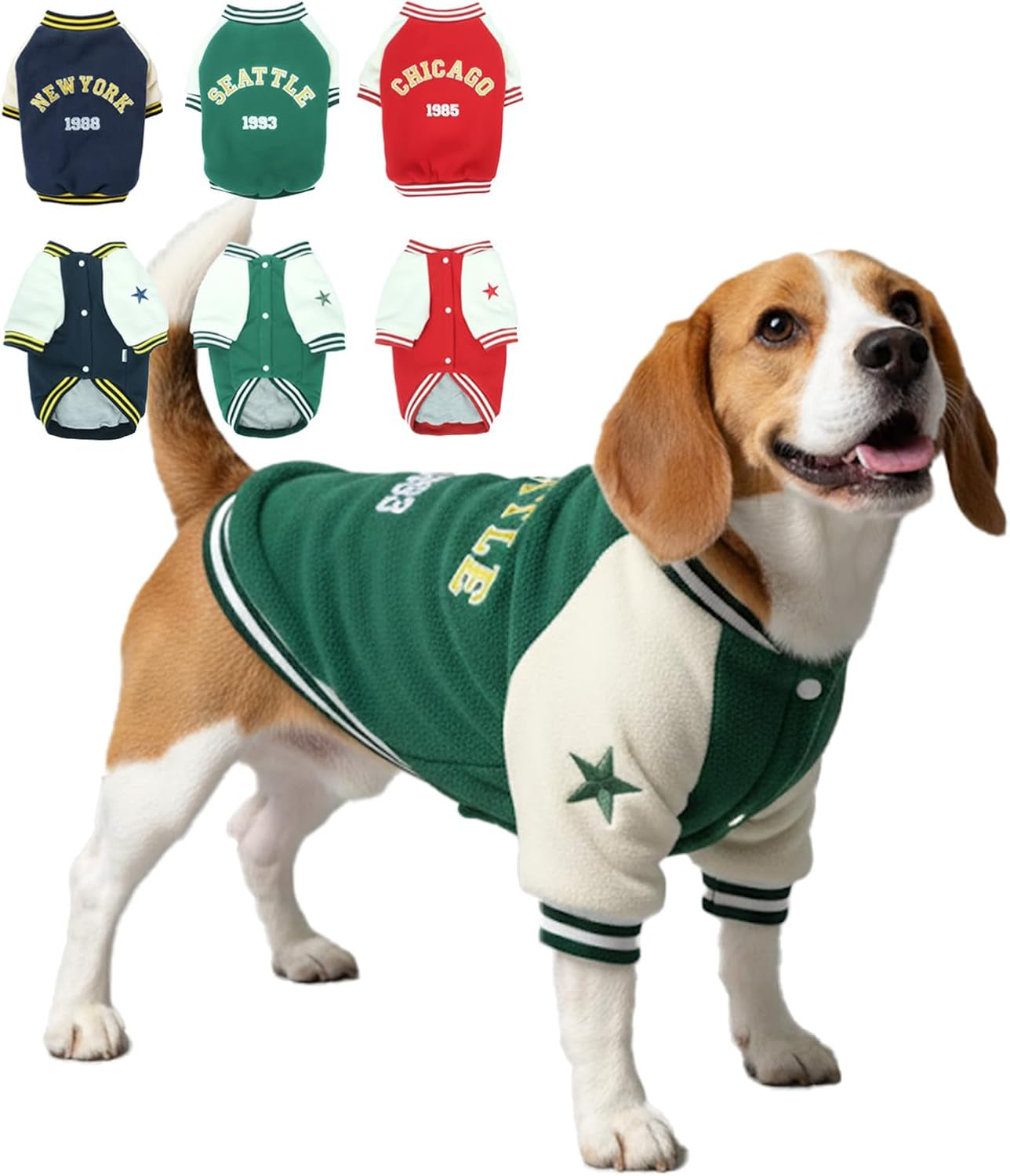 Warm Dog Varsity Jacket Heavyweight Fleece Pet Coat Small-4XL Dark Green X-Large