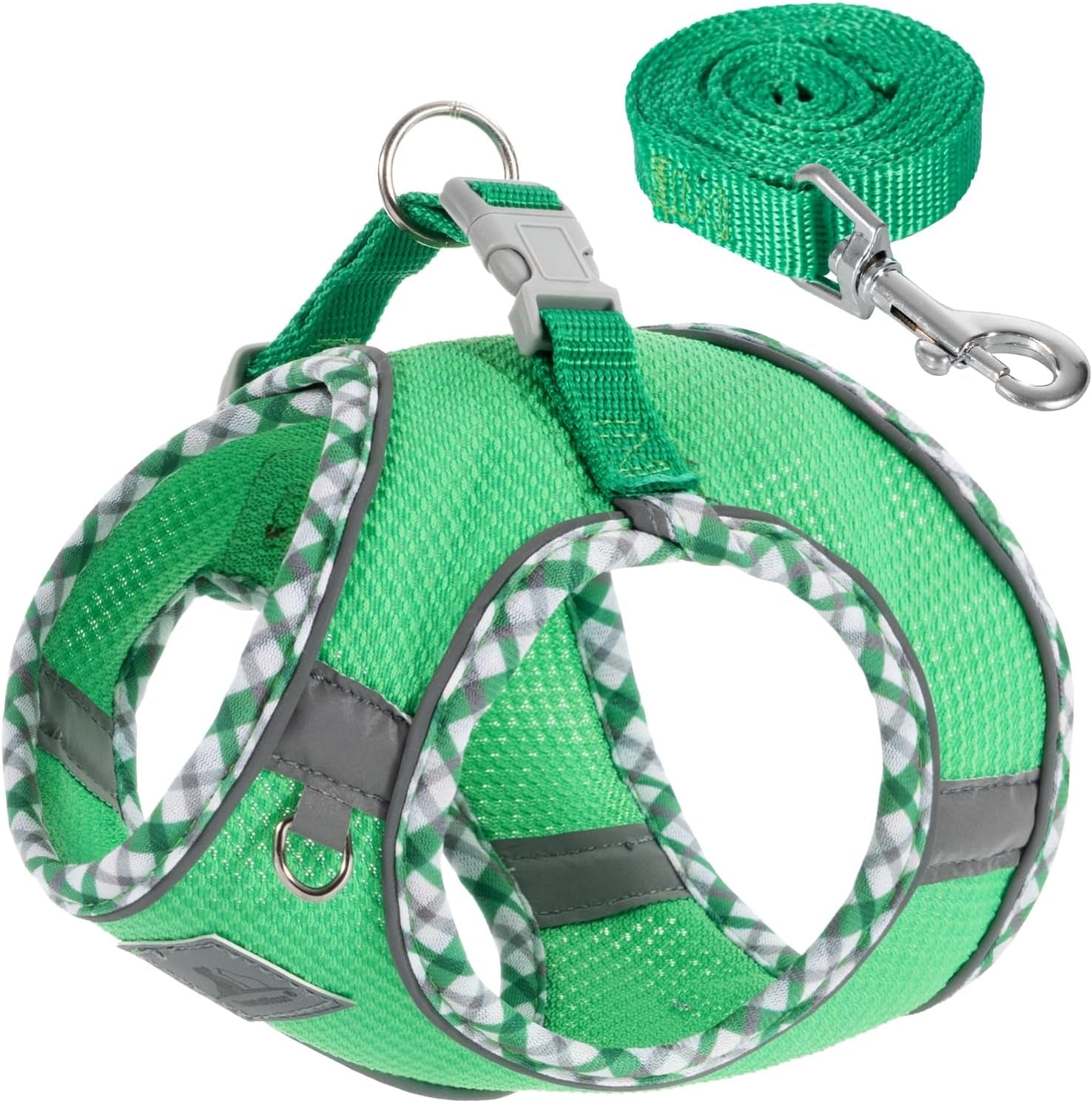 Dog Harness and Leash Set No Pull Reflective Step In Adjustable Small Dogs Cats Green