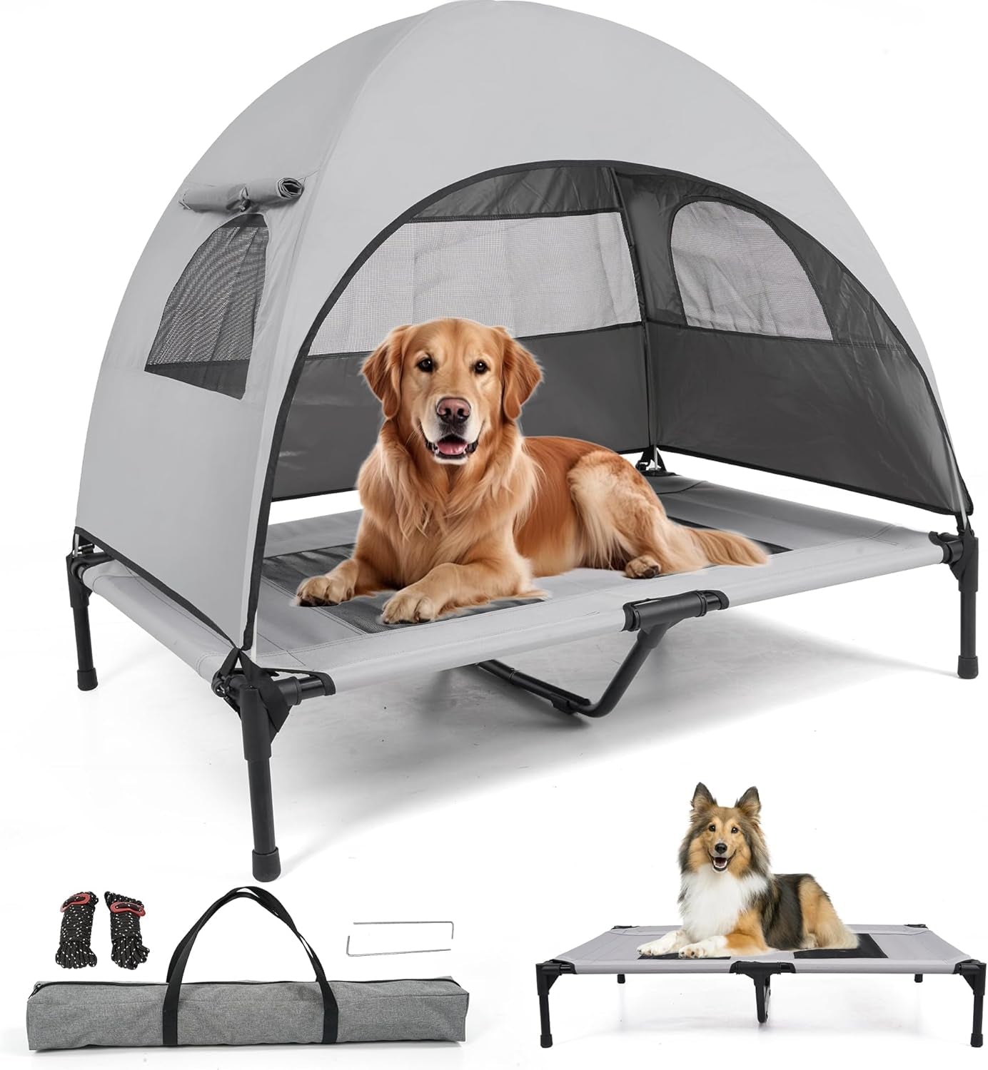Elevated Outdoor Dog Bed with Canopy Cooling Pet Cot Camping Tent Medium