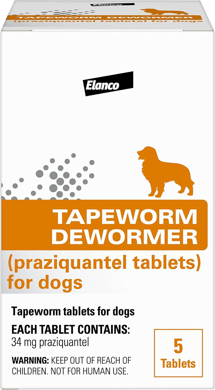 Tapeworm Dewormer for Dogs, Praziquantel 34 mg Tablets, 5 Count
