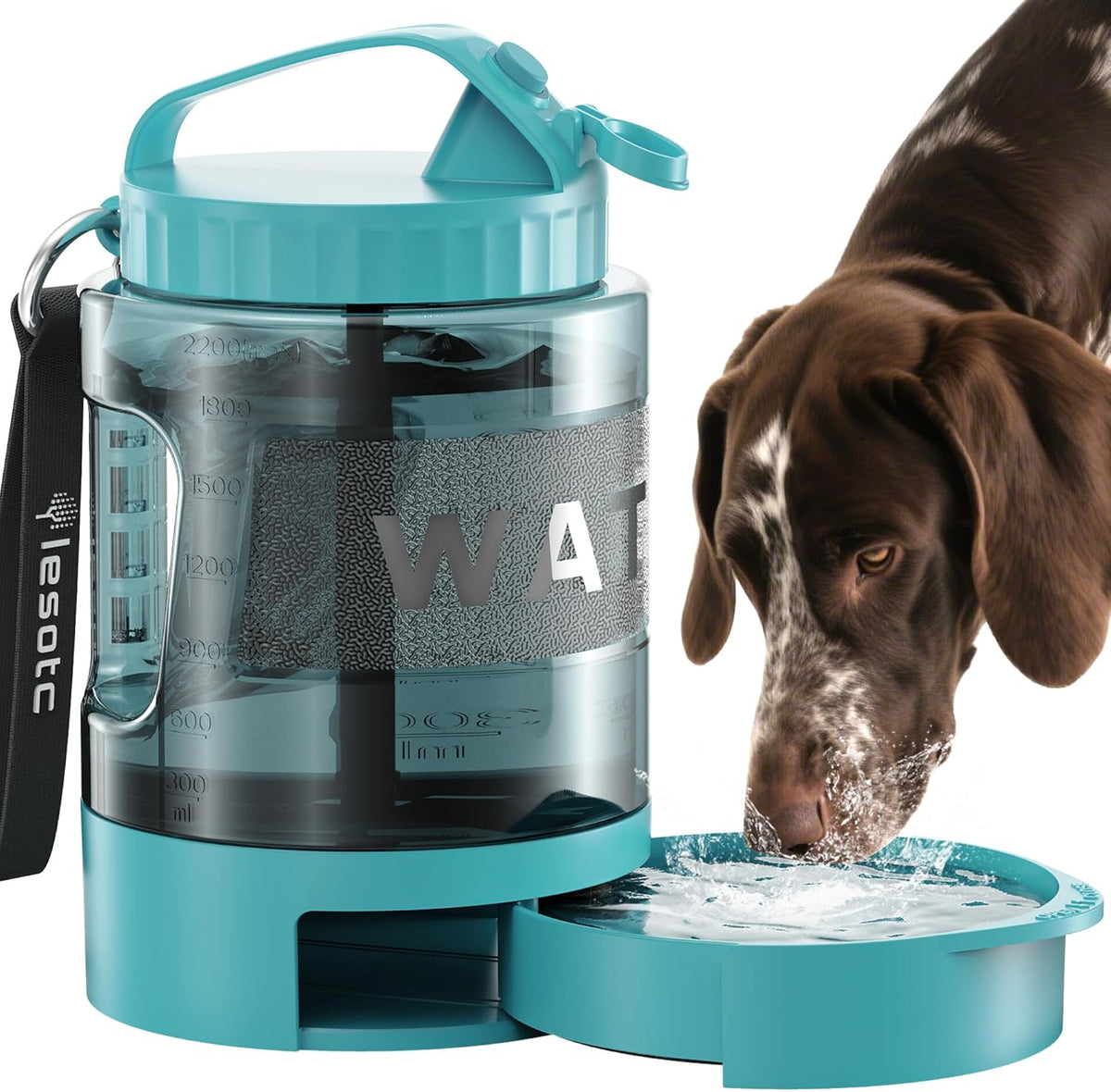 77oz Dog Travel Water Bottle with Bowl Leak Proof Hiking Camping Bottle 77Oz-Light Blue