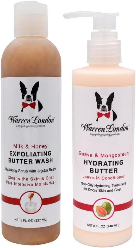 Warren London Dog Shampoo Conditioner Combo Detangler Moisturizer 8oz Milk Honey Guava Mango