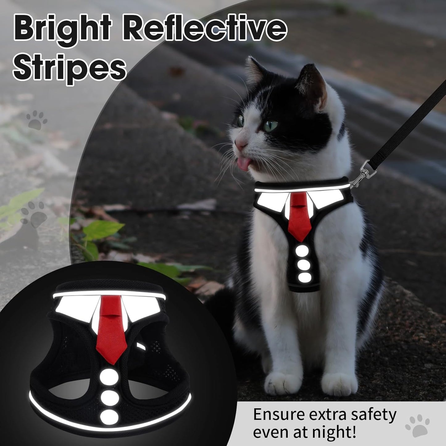 Escape Proof Cat Harness and Leash Set Reflective Adjustable Vest