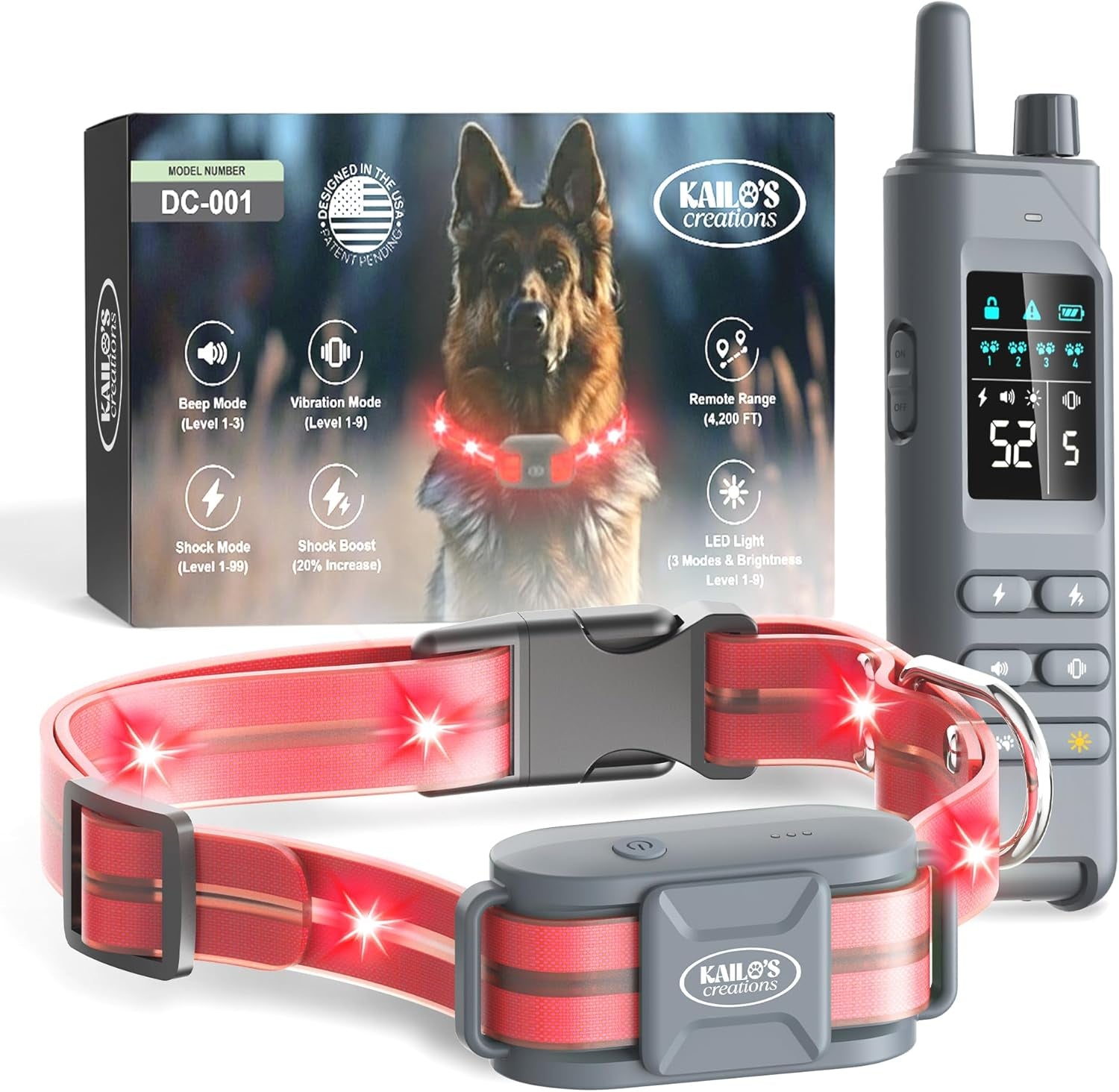 Dog Training Collar for 2 Dogs — 360° LED Lights, 4200FT Range, Waterproof Orange (One-Dog)
