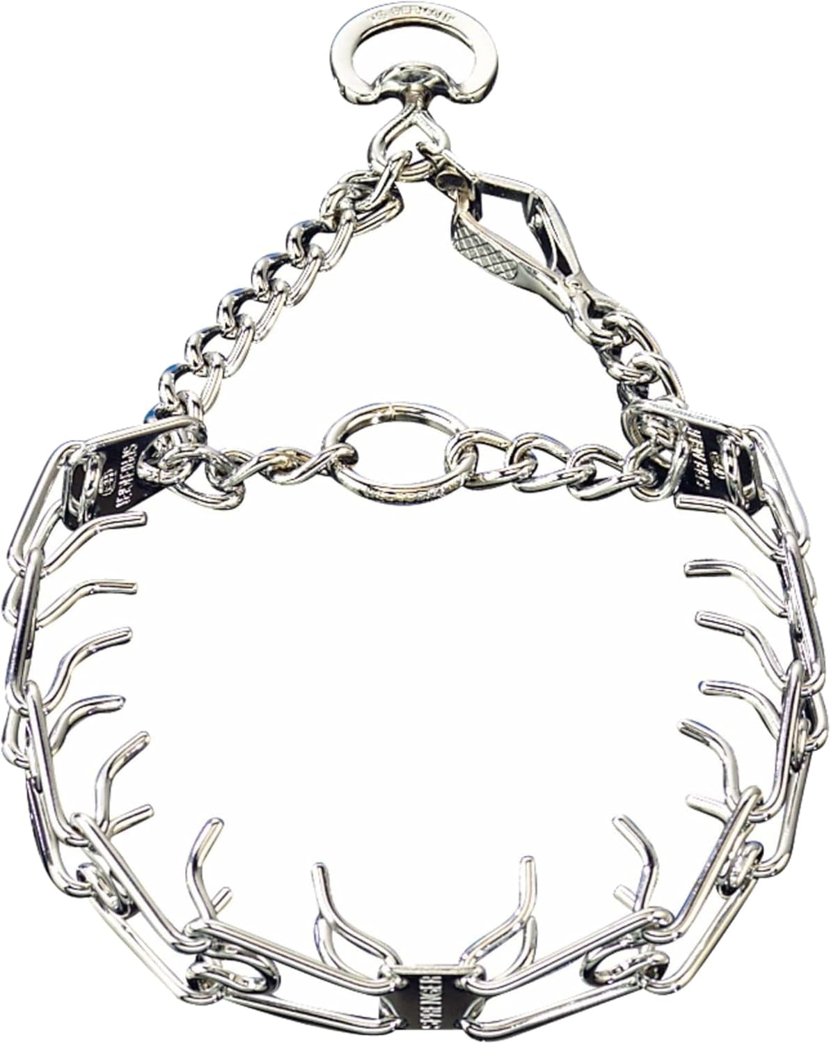 Steel prong collar for dog training with quick release clasp, three sizes