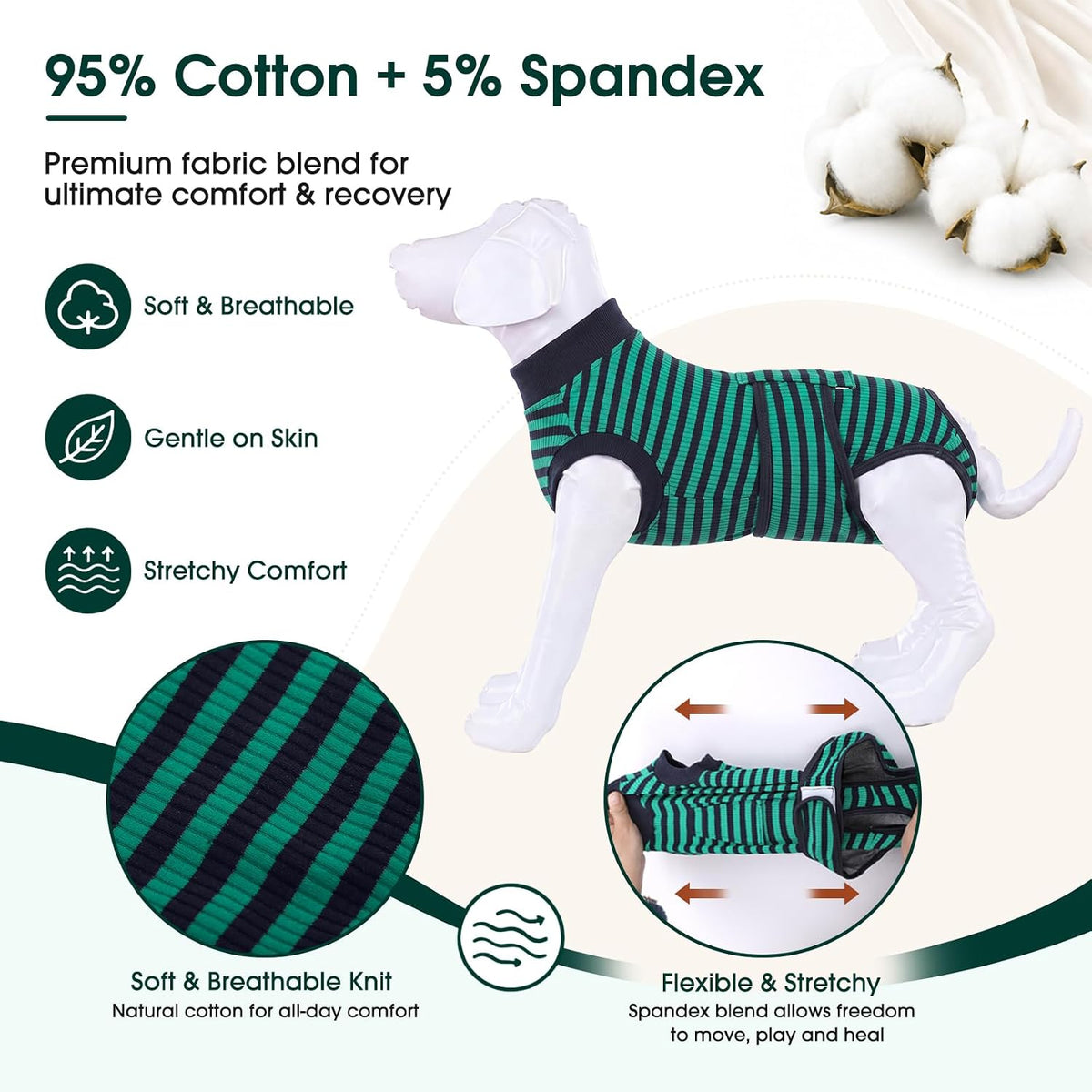 Kuoser Recovery Suit for Dogs & Cats – Soft Cotton Surgery Suit, XS–2XL