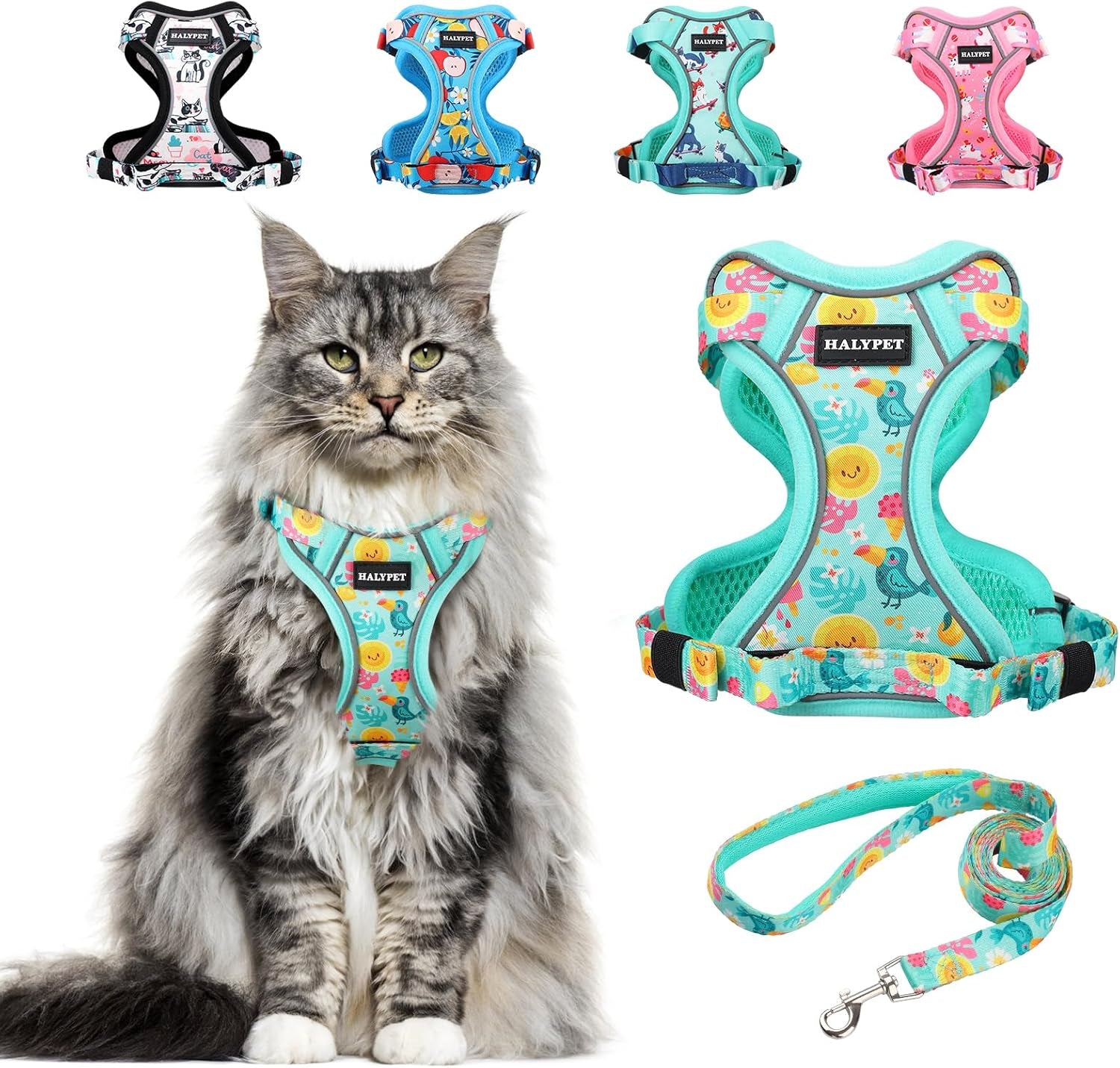 Cat Harness and Leash Set Escape Proof Reflective Adjustable Vest H603 Pro Green Tropics Medium (13-18Lb)