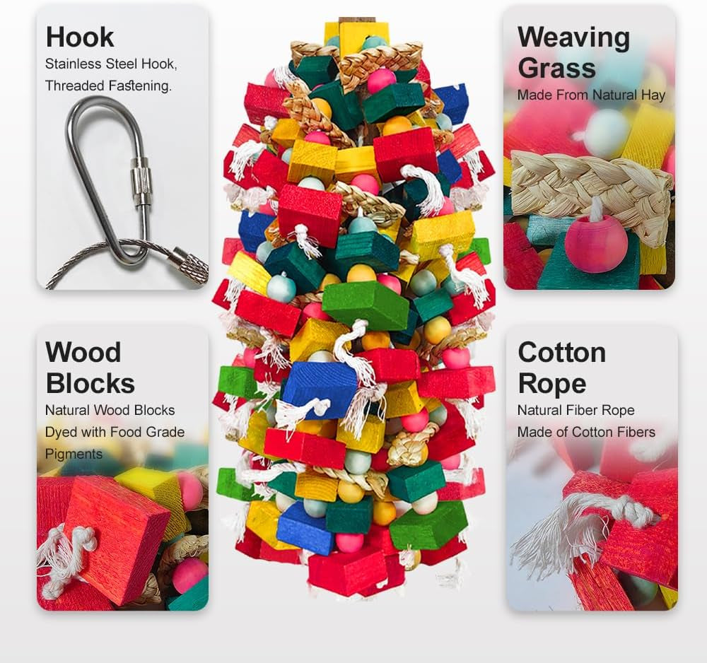 Large Bird Toy Bundle Parrot Chew Toys Natural Wood Cotton Macaw Cockatoo