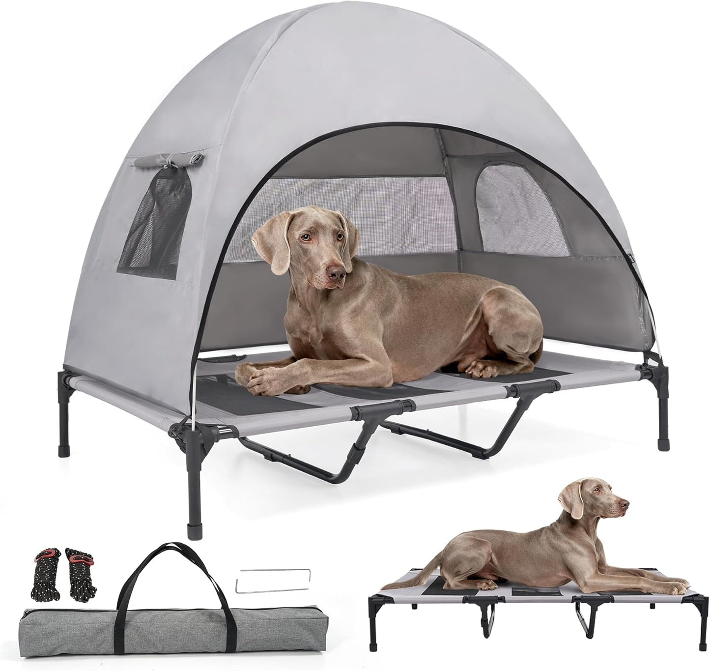 Elevated Outdoor Dog Bed with Canopy Cooling Pet Cot Camping Tent Large