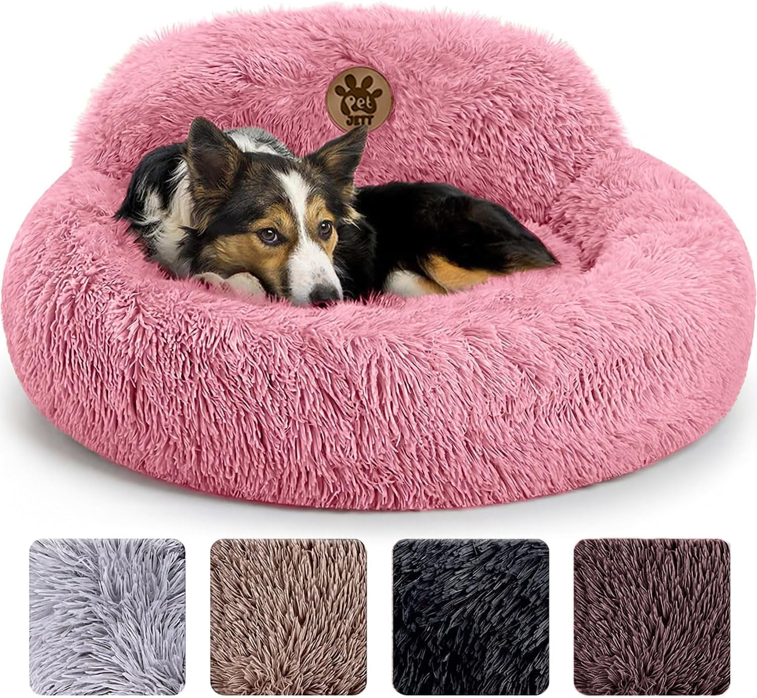 Medium Calming Dog Bed 30in Donut Plush Washable Bed Up to 45lbs Pink Medium - 30”L X 30”W X 8”Th